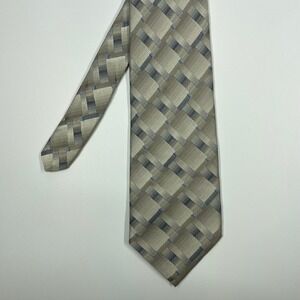 Zylos George Machado Tan Blue Geometric Silk Necktie Mens One Size